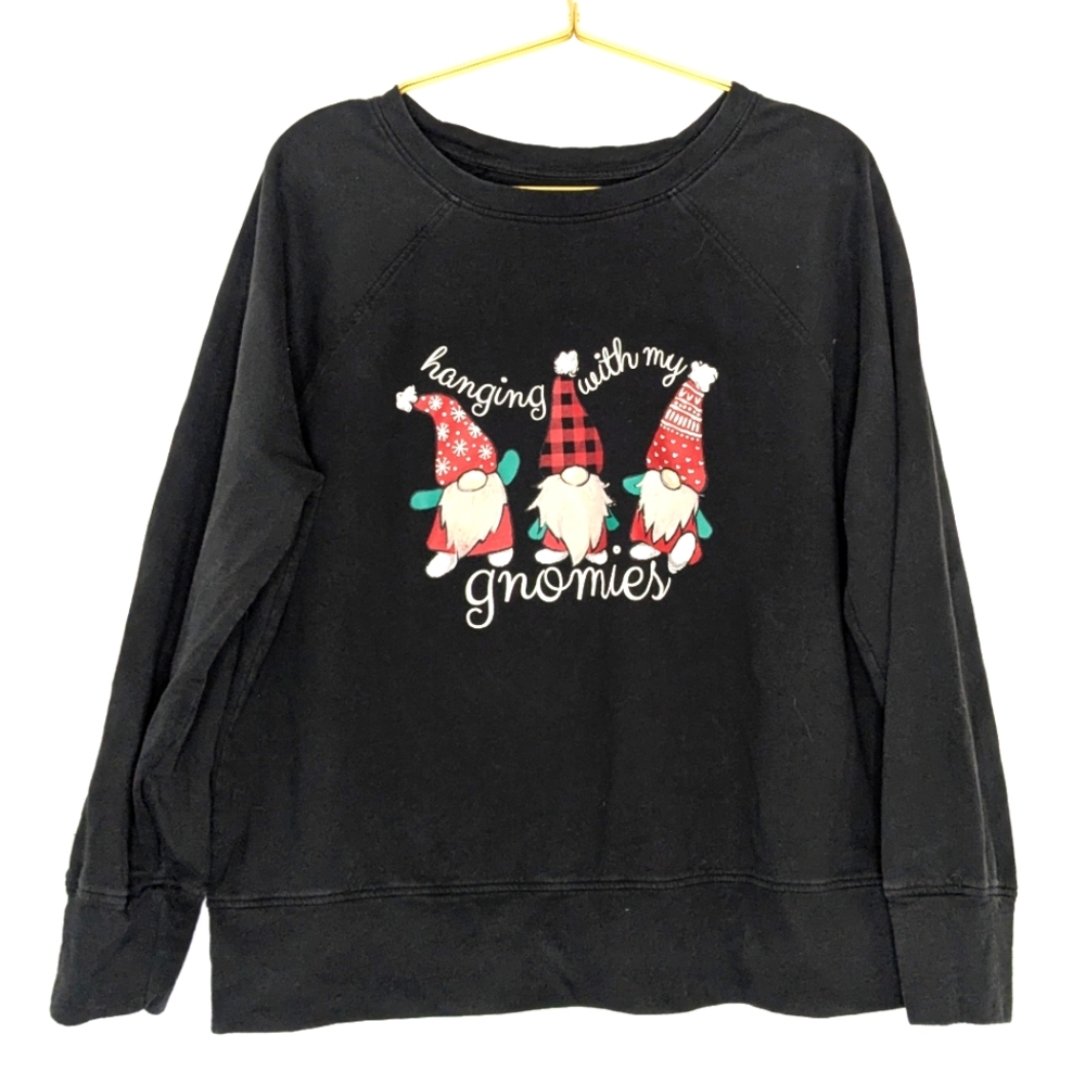 Hanging with My Gnomies Large Black Crew Neck Pullover Holiday Christmas Sweater